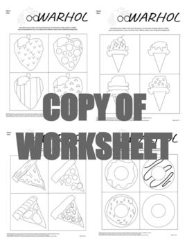 Preview of BUNDLE ALERT! WARHOL WORKSHEET(s) - Food coloring sheets POP ART _ Mrs. Pro