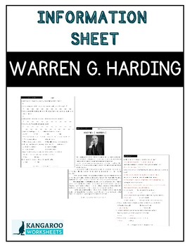 Preview of WARREN G. HARDING - Information Sheet - Reading Comprehension & Worksheet