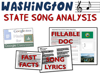 Preview of WASHINGTON State Song Analysis: fillable boxes, lyrics, analysis, and fast facts