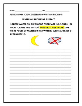 Preview of WATER ON THE LUNAR SURFACE? SCIENCE WRITING RESEARCH PROMPT GRS.  6-12