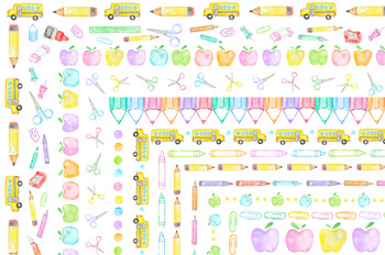 School Supplies clip art png, Cute School clipart watercolor