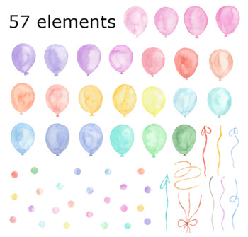 Watercolor Balloon Clipart, Birthday Balloons - PNG, Watercolor