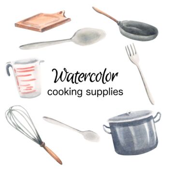 WATERCOLOR CLIPART baking supplies bakery tools classes baker lessons art  png