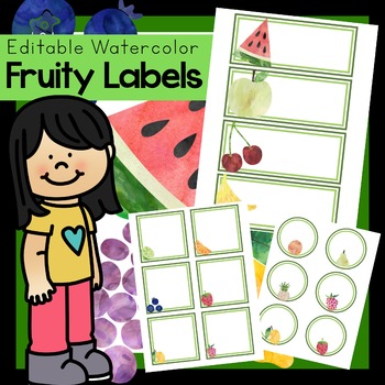 Preview of WATERCOLOR Fruity fruit classroom labels