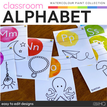Preview of Rainbow Theme Classroom Decor Alphabet Posters ASL + Auslan | WATERCOLOR PAINT