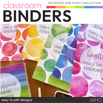 Preview of Rainbow Theme Classroom Decor Binder + Book Covers | WATERCOLOR PAINT