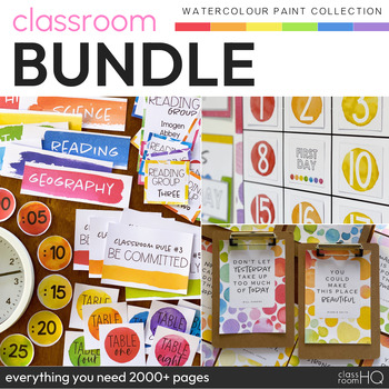 Preview of Rainbow Theme Classroom Decor BUNDLE | WATERCOLOR PAINT Collection