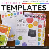 Preview of Rainbow Theme Editable Meet The Teacher Template + Class News | WATERCOLOR PAINT