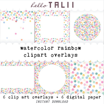Preview of WATERCOLOR PASTEL DOTS Clipart Overlays + Digital Papers