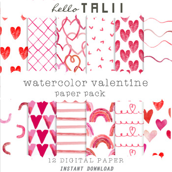 Preview of WATERCOLOR VALENTINE Digital Paper