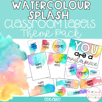 Preview of WATERCOLOUR SPLASH Classroom Labels | Editable Name Tags, Posters & Door Display