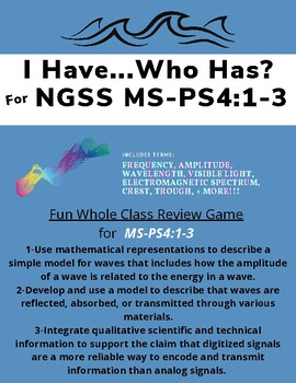 Preview of WAVES Fun Review Activity: Middle School NGSS Standards MS-PS4: 1-3