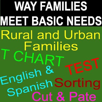 Preview of WAYS FAMILIES MEET BASIC HUMAN NEEDS - 4 activities & test - English & Spanish