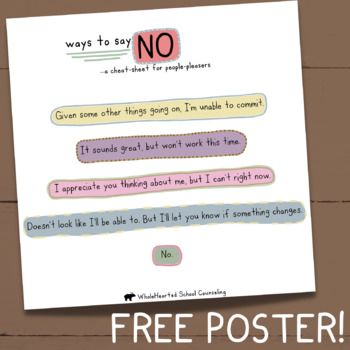 Preview of WAYS TO SAY NO: A Free Social Emotional Learning Poster