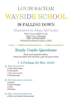 Preview of WAYSIDE SCHOOL IS FALLING DOWN; Multiple-Choice Study Guide Quiz w/Answer Key