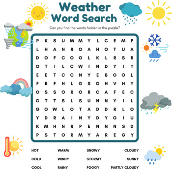 Preview of WEATHER & CLIMATE Vocabulary Word Search Worksheet Puzzle