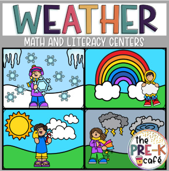Preview of WEATHER Math Phonics Letters and Literacy Centers Activities | seasons 