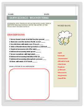 Preview of WEATHER WORDS: EARTH SCIENCE/METEOROLOGY ACTIVITY