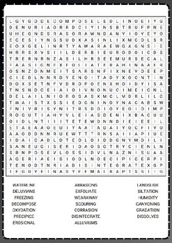 WEATHERING AND EROSION Word Search Puzzle Activity Worksheets,Morning Work