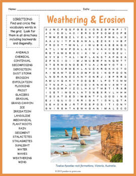 Preview of WEATHERING & EROSION Word Search Puzzle Worksheet - 3rd, 4th, 5th, 6th Grade