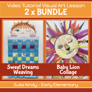 Preview of WEAVING or COLLAGE Art Project BUNDLE x2 VIDEO GUIDED lesson plans K-2nd