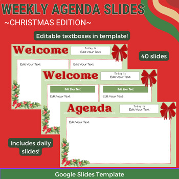Preview of WEEKLY AND DAILY AGENDA GOOGLE SLIDES TEMPLATE (CHRISTMAS/HOLIDAY THEMED)