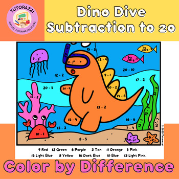 Preview of WEEKLY FREEBIE! Subtraction to 20 | Dinosaur Coloring Worksheets