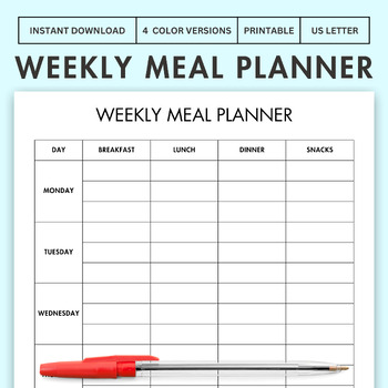 WEEKLY MEAL PLANNER Life Planner Teaching Planner Printable Classroom Form