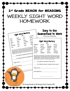Preview of WEEKLY SIGHT WORD HOMEWORK for 1st Grade REACH for READING *Full Year