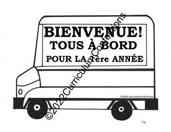 Preview of WELCOME BACK TO SCHOOL FRENCH GRADE 1 BUS TEMPLATES sign banner name plate label