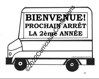 Preview of WELCOME BACK TO SCHOOL FRENCH GRADE 2 BUS TEMPLATES sign banner name plate label