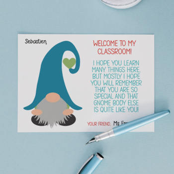 Preview of WELCOME BACK TO SCHOOL GNOME NOTES FROM TEACHER, 1ST DAY GIFT FOR STUDENTS
