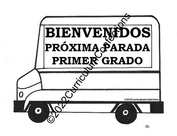 Preview of WELCOME BACK TO SCHOOL SPANISH GRADE 1 BUS TEMPLATE sign banner name plate label