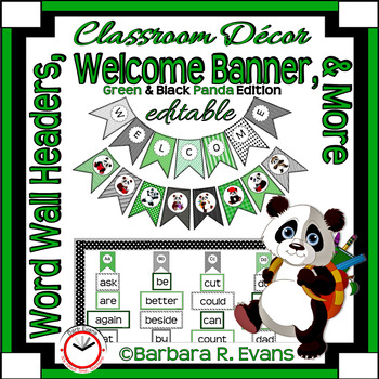 WELCOME BANNER WORD WALL Green Panda Theme Classroom Decor