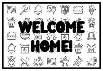 Preview of WELCOME HOME! Fourth of July Activity, Patriotic Coloring Pages