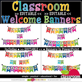 Preview of WELCOME TO OUR CLASSROOM EDITABLE BANNERS - RAINBOW BRIGHT CLASSROOM DÉCOR