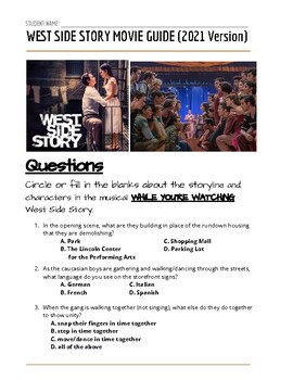 Preview of WEST SIDE STORY MOVIE GUIDE (2021 Version) & Additional Worksheets