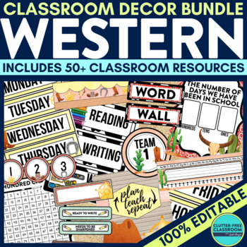 Preview of WESTERN Classroom Decor Bundle Theme cowboy country horse ranch wild wild west