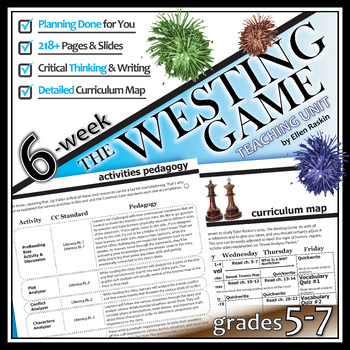 Preview of THE WESTING GAME Novel Study Unit Plan Activities - Prereading, Projects Quizzes