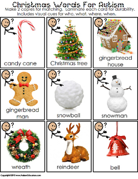 Wh Christmas Words Flashcards With Visual Cues For Autism And