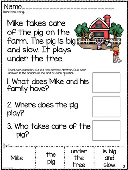 wh questions comprehension worksheet set cut paste tpt