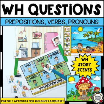 Preview of WH QUESTIONS BOOKMARKS, PREPOSITIONS, VERBS, PRONOUNS visuals Speech Therapy