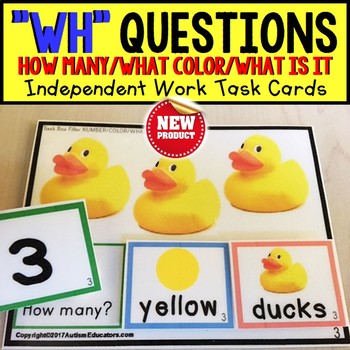 Preview of WH QUESTIONS Task Cards HOW MANY/COLOR/WHAT IS IT Task Box Filler for Autism