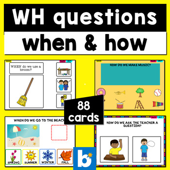 Preview of WH Questions with pictures Boom Cards comprehension questions