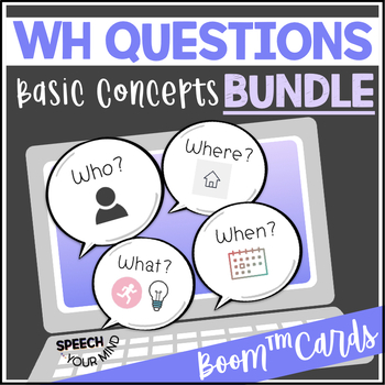 Preview of Wh Questions Boom™ Cards Bundle Related Text Responses | Who What Where When