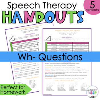 Preview of WH Question Handout for Preschool Speech and Language Therapy Homework