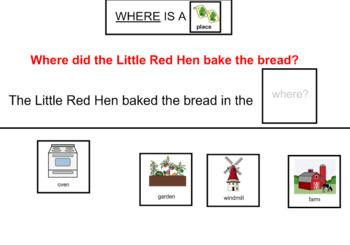 Preview of WH-Question Little Red Hen Interactive Smart Notebook Activity