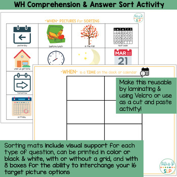 WH Question Picture Sort, Who What Where When Why