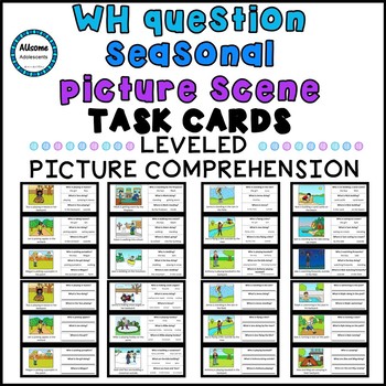 Preview of WH Question Seasonal Picture Scene Task Cards
