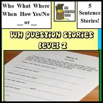 Preview of WH Question Stories Level 2, 5 Sentences Autism  ABA Therapy